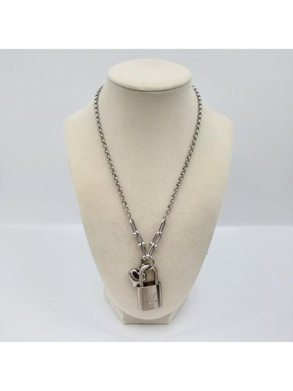 Stainless Steel Silver-Plated Necklace with Authentic Louis Vuitton Padlock - Picture 11 of 12